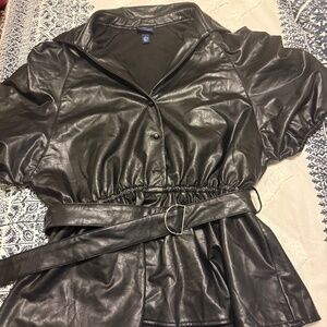 NWOT Shirt sleeve pleather black top